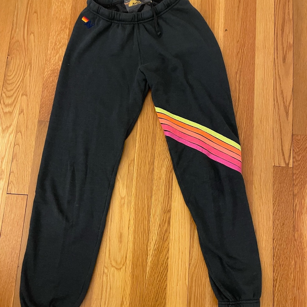 Aviator nation chevron 5 sweatpants charcoal neon, size small could fit XS